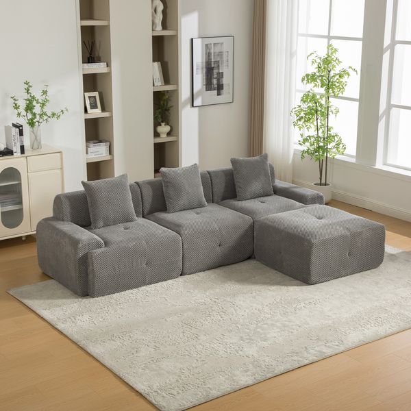 YakoHome Modulsofa Grau 266x176x75 cm – Vakuumkompression, kein Zusammenbau, kuschelige Ruhezone, schnell rückfedernd