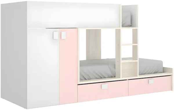 Vente-unique - JUANITO Bett Holz, Platte PuderrosaWeiß - B 108 cm x H 150 cm x L 275 cm