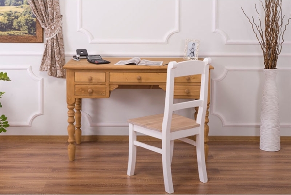 Massivholz Schreibtisch mit Schubladen braun gewachst Bild 2