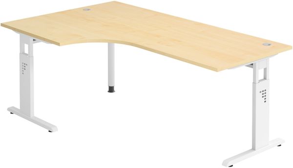 bümö höhenverstellbarer Eckschreibtisch O-Serie 200x120 cm in Ahorn, Gestell in weiß - Schreibtisch L Form, großer Tisch für's Büro, Computertisch höhenverstellbar, OS-82-3-W