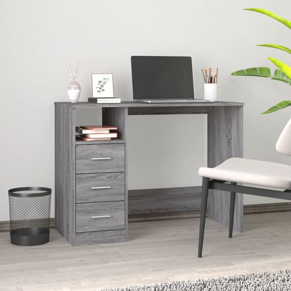 vidaXL Schreibtisch mit Schubladen Grau Sonoma 102x50x76 cm 823038