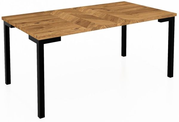 Couchtisch Seiba Wildeiche massiv 80x80x48 Schwarze Metallbeine Fischgrätmuster