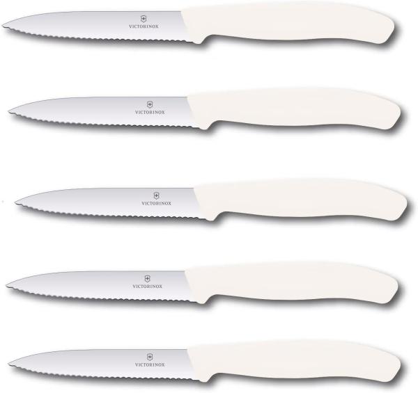 Victorinox Gemüsemesser Tomatenmesser Swiss Classic 10 cm mit Wellenschliff (5er Set, Weiß)