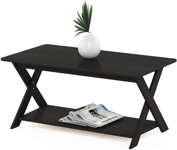 Furinno MODERN Couchtisch, Couchtisch mit Stauraum, Wohnzimmertisch mit X-förmigen Beinen, Schwarz-Espresso, 19.69 (D) x 35.43 (W) x 15.98 (H) in