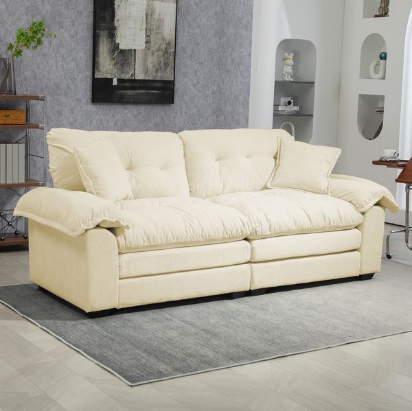 Sofa 214 x 89 x 93 cm in Beige – 2-Sitzer mit Chenille-Bezug und Memory-Schaum