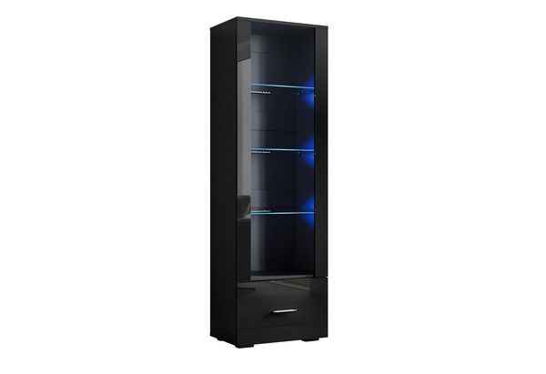 SONNI Glasvitrine Vitrinenschränke mit led beleuchtung,55x35x172cm schwarz hochglanz mit Schublade