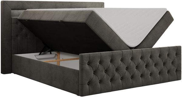 Mks Möbel 'Gold-9' Boxspringbett mit Bettkasten und LED-Beleuchtung, 180x200 cm, Dunkelgrau, Velours, Mittelfest (H3) Bild 4