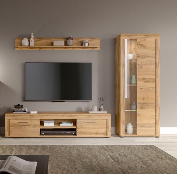 INOSIGN Wohnwand Aosta, Breite 235cm, bestehend aus Lowboard, Wandboard, Vitrine, (3-St), Wohnwand, Kombination, Anbauwand, Möbel Set, Schrankwand, Möbel Kombi