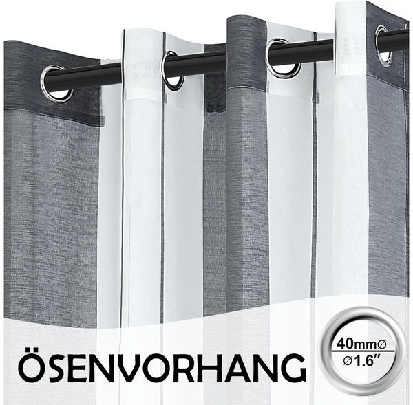 TUWENA Gardine Vorhänge mit Ösen, Streifen Voile Gardinen Halbtransparent 2er Set, Moderner Wohnstil Gardinen für Wohnzimmer Schlafzimmer Mehrere Größen