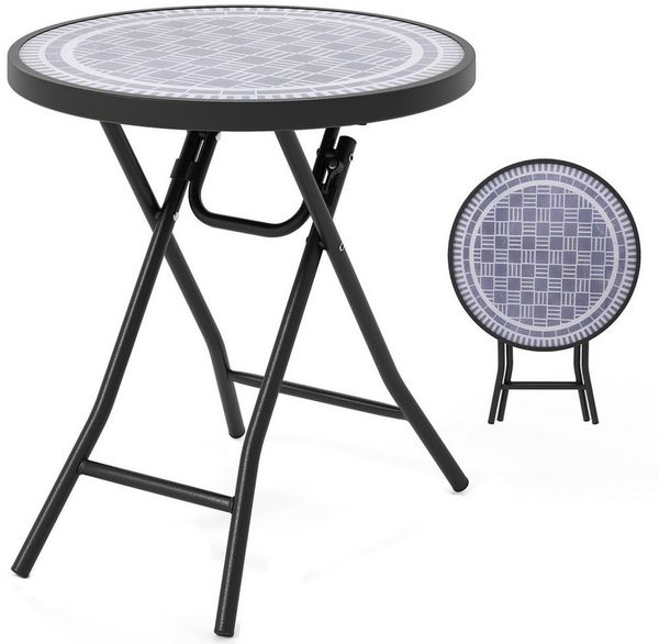COSTWAY Gartentisch, Klapptisch, Beistelltisch klappbar, rund