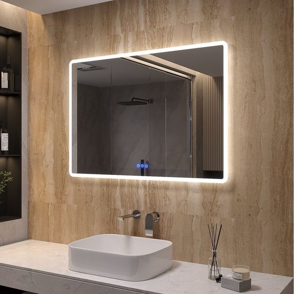 AQUABATOS LED-Lichtspiegel Badezimmer Spiegel Badspiegel Wandspiegel mit Beleuchtung Licht Led (mit/ohne Uhr), (3 Lichtfarben/Kaltweiß), (mit/ohne Bluetooth), mit/ohne Schminkspiegel), 100x70cm beschlagfrei