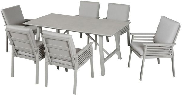 KONIFERA Garten-Essgruppe Edessa, TOPSELLER!, (Set, 19-tlg, 6x Sessel, 6x Sitzauflagen, 6x Rückenauflagen,1x Tisch), bestehend aus 6 Sesseln mit Auflagen, 1 Tisch