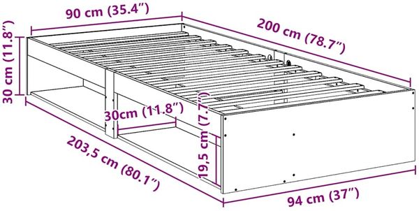 vidaXL Tagesbett ohne Matratze 90x200 cm Massivholz Kiefer 859241 Bild 11