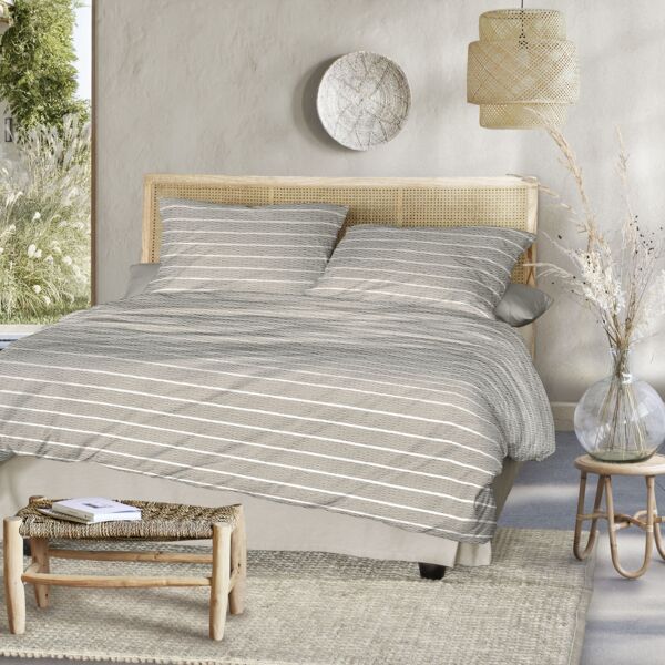 Irisette Easy Soft-Seersucker Bettwäsche 135x200 Streifen beige weiß 8548-80