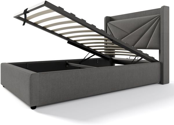 Polsterbett 90×200 cm mit Bettkasten, USB/Typ-C am Kopfteil, grau Bild 7