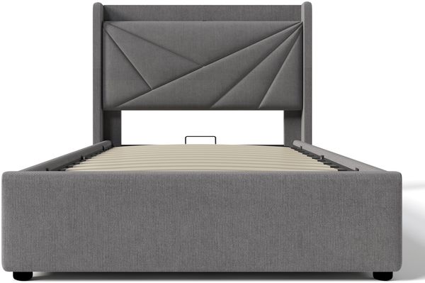 Polsterbett 90×200 cm mit Bettkasten, USB/Typ-C am Kopfteil, grau Bild 6