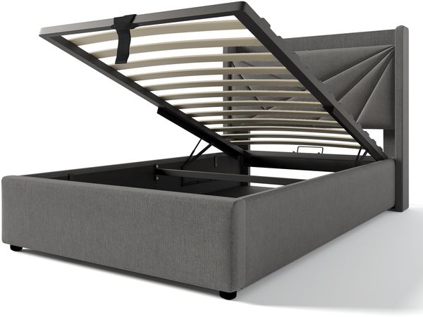 Polsterbett 90×200 cm mit Bettkasten, USB/Typ-C am Kopfteil, grau Bild 5