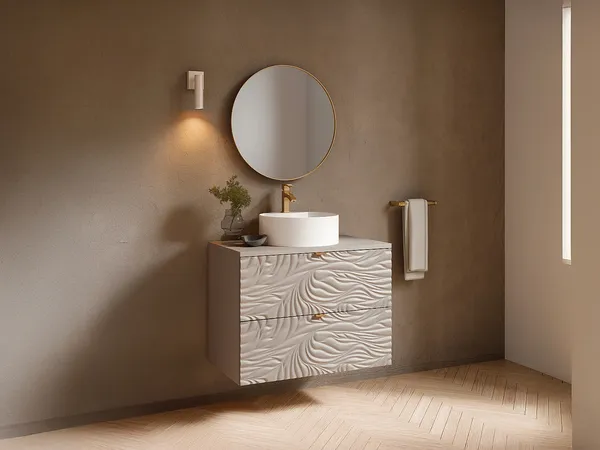 Vente-unique - RINAREL Waschbeckenmöbel Holz, Platte Beige - B 46 cm x H 60 cm x L 80 cm