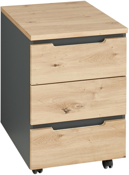 Rollcontainer Melanie / Memphis, Holzwerkstoff, Anthrazit, Holzfarben, 45 x 66 x 55 cm