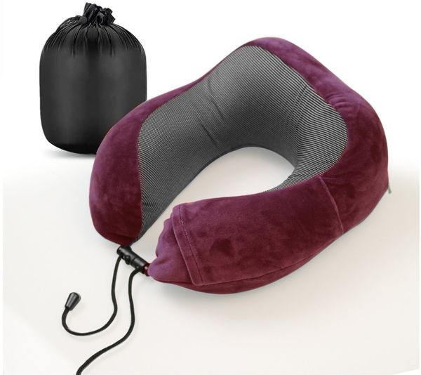 Cozyor Nackenstützkissen Memory Nackenkissen mit verstellbarem Verschluss + praktischer Tasche, Bezug: waschbarer Bezug, Set, Nackenhörnchen zum Reisen, klein & kompakt, rot bordeaux Berry, auch im Reise-Set mit Reisedecke & Augenmaske erhältlich