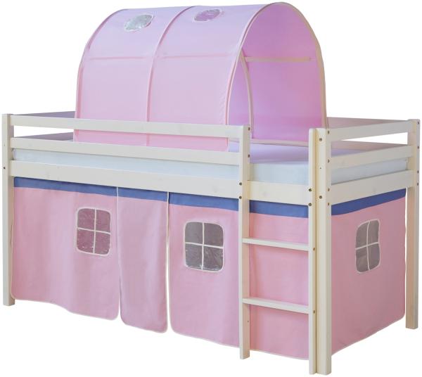 Hochbett Kinderbett Tunnel Vorhang pink 90x200 Jugendbett Kiefer