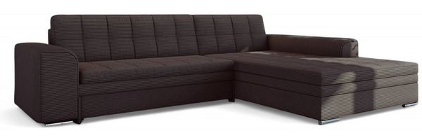 Ecksofa Schlafsofa Sofa LUSAKA in Stoff Lincoln Schokobraun Ottomane Rechts
