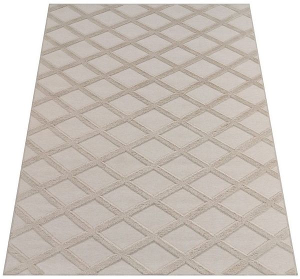 KADIMA DESIGN Teppich waschmaschinenwaschbar Rauten Küche, Flur Waschbarer Teppich, Läufer, Höhe: 14 mm, Florhöhe: 10 mm, 100% Polyester, Läufer, 60x100cm, Creme