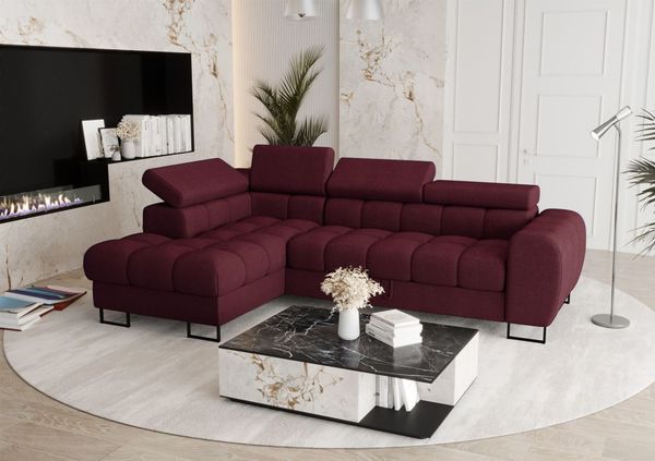 Ecksofa Schlafsofa BASTIEN in Stoff Moly Bordeaux Ottomane Links