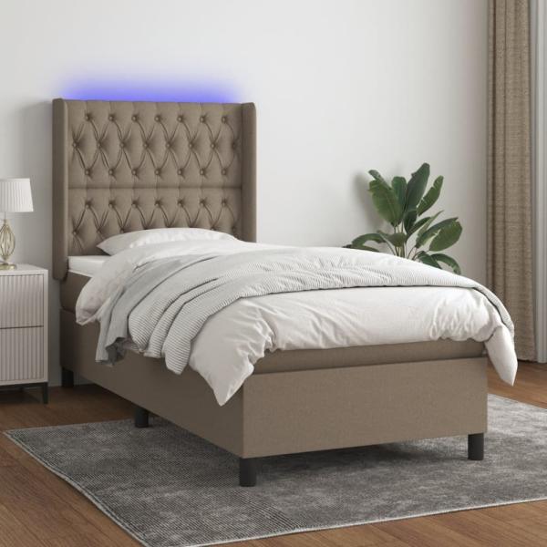 vidaXL Boxspringbett mit Matratze & LED Taupe 100x200 cm Stoff 3138537