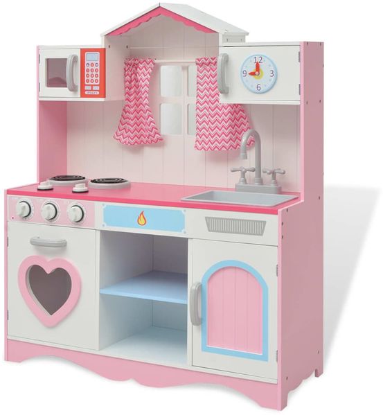 vidaXL Spielzeugküche, Holz rosa / weiß, 30 × 82 × 100 cm