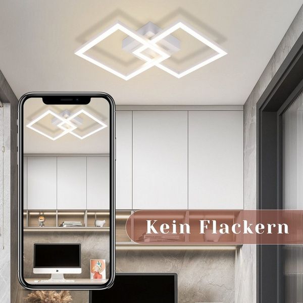 Nettlife LED Deckenleuchte Weiß Modern Eckig Schlafzimmer 24W Metall 4000K, LED fest integriert, Neutralweiß, Deckenbeleuchtung für Wohnzimmer Flur Schlafzimmer Küche