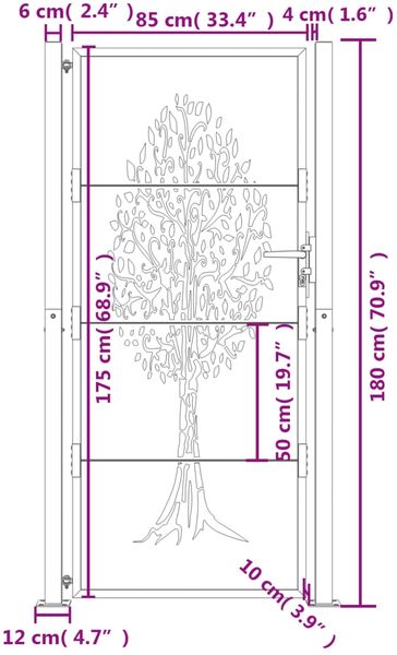 vidaXL Gartentor Anthrazit 100x175 cm Stahl Baum-Design 153158 Bild 9
