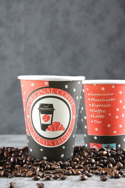 1000x Kaffeebecher Always Fresh Papierbecher PE beschichtet 12 oz / 340ml Rot-Schwarz