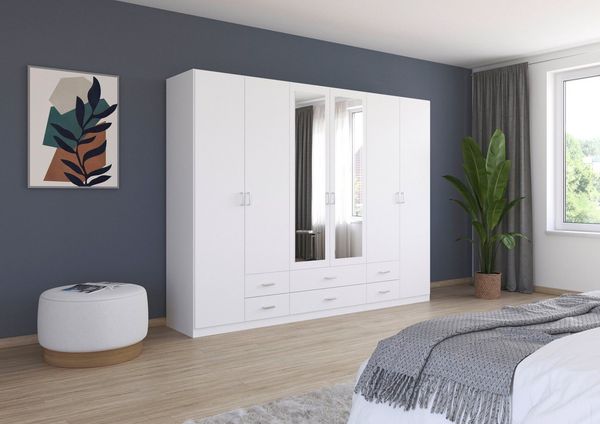 rauch Kleiderschrank Schrank Garderobe Ankleide GAMMA Breiten 91/136/181/226/271/315/360 cm (in 3 Ausstattungen BASIC/CLASSIC/PREMIUM (inkl. SOFT-CLOSE-Funktion) verschiedene Griff-Varianten, mit Spiegel TOPSELLER MADE IN GERMANY