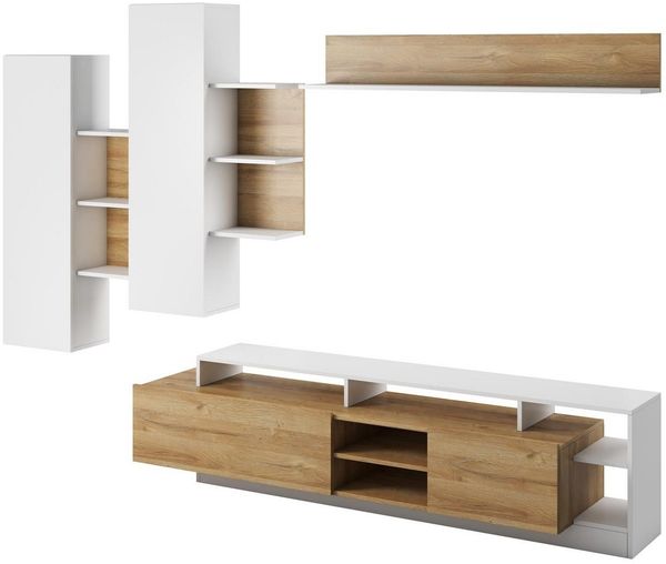 Compleo Wohnwand (TV-Lowboard, 2x Schrank hängend, Hängendes Regal) MONIAS, Praktisch und Zeitlos