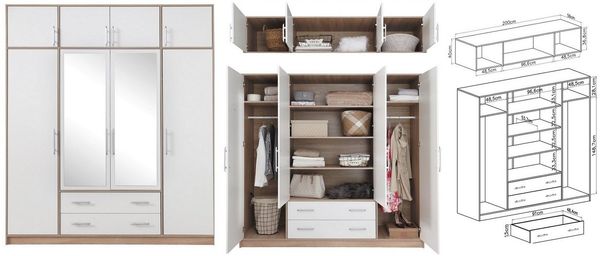 Marmex Möbel Spiegelschrank SMART 1+Spiegel/N Mehrzweckschrank Kleiderschrank 200 x 230 x 56 (2-St) Schrankaufsatz, viel Stauraum, 2 Schubladen