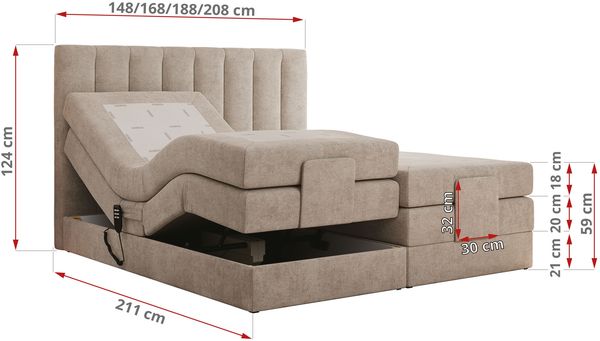 Boxspringbett mit elektrisch verstellbaren Matratzen, zwei Bettkästen und einem Topper - COMFORTO - 200 x 200 cm - Beige Stoff - H4 Bild 6