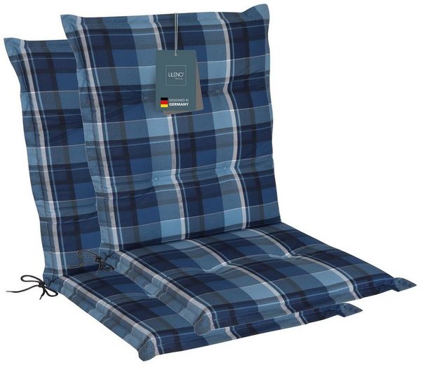 LILENO HOME Polsterauflage Niedriglehner, bequeme Sitzauflage für Gartenstühle, Stuhlkissen, (2 St, 2er Set), Gartenstuhl Auflage in Karo Blau, Sitzpolster waschbar