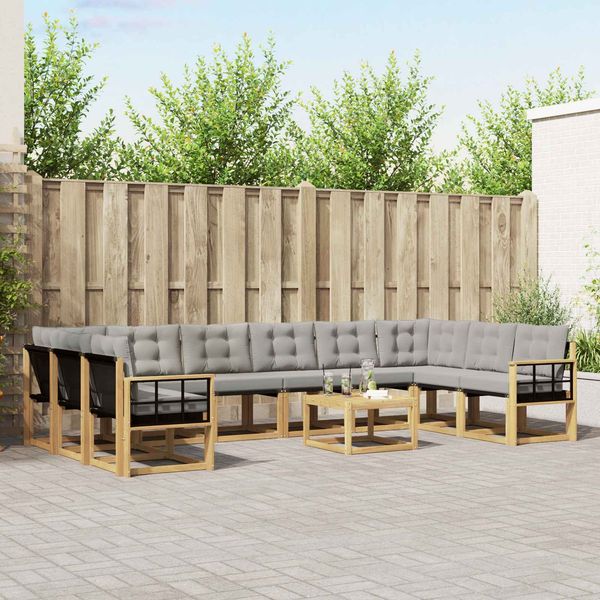 vidaXL Outdoor-Sofagarnitur mit Kissen 11 pcs Weiß und Hellgrau 3389937