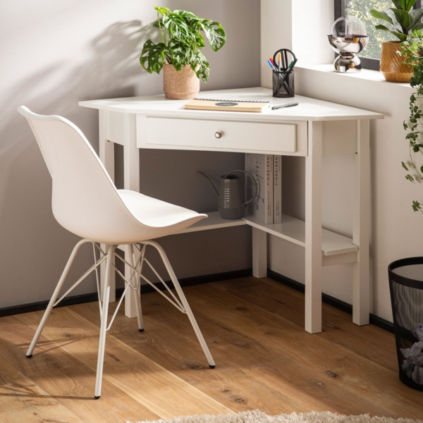 Eckschreibtisch 76x76x76,5 cm Weiß mit Schublade Homeoffice Computertisch Stauraum