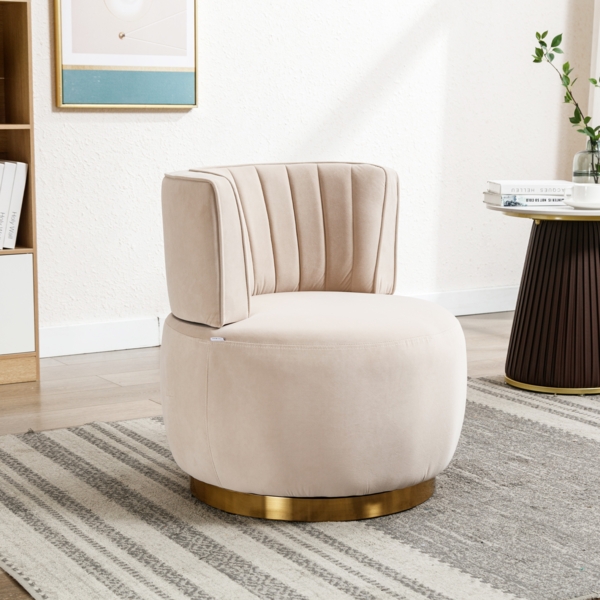 Moderner Samt-Drehstuhl mit 360°-Funktion, ergonomisch, gepolstert, Wohnzimmerstuhl Esszimmerstuhl Beige