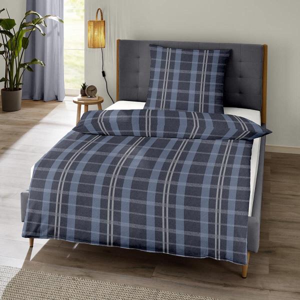 Traumschlaf Melange Flanell Bettwäsche Glasgow|240x220 cm + 2x 80x80 cm| navy