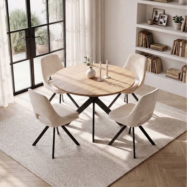 Jiexi Essgruppe Tisch- und Stuhlset, Runder Esstisch (115×75 cm) mit 4 Stühlen