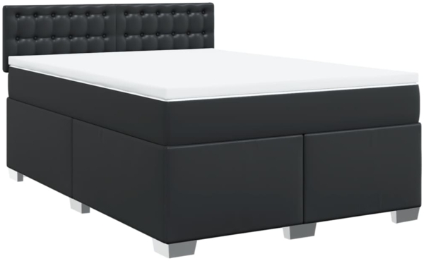 vidaXL Boxspringbett mit Matratze Schwarz 140x190 cm Kunstleder 3286120