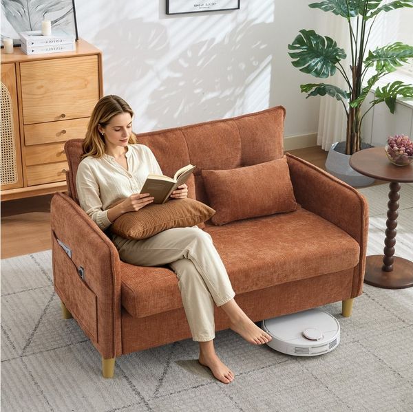 ANYSUN 2-Sitzer Polstersofa,127 cm 2-Seater Sofa, mit Armlehnen, Chenille Sofa, kleines Sofa for Office, mit Seitentaschen, Zweisitzer Sofa für Wohnzimmer, Büros oder kleine Apartments