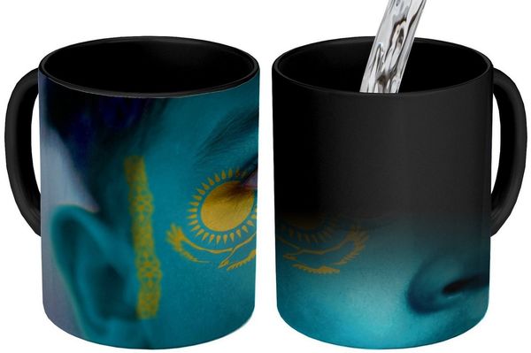 MuchoWow Tasse Flagge von Kasachstan, 1-tlg, Keramik, Farbwechsel, Kaffee Tassen, Teetasse, Zaubertasse, Geschenk
