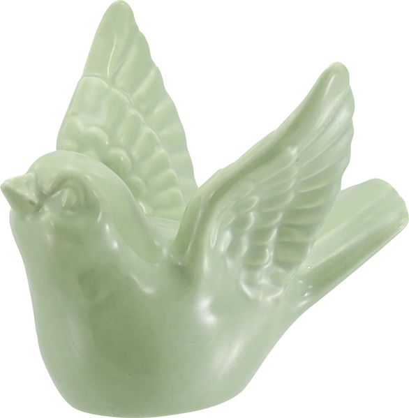 Dekofigur Vogel mit geöffneten Flügel Porzellan 8 x 7 cm grün