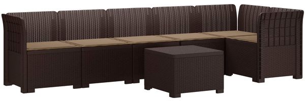 vidaXL 6-Sitzer Garten Sofa mit Kissen Rattan Look PP Braun 3444112