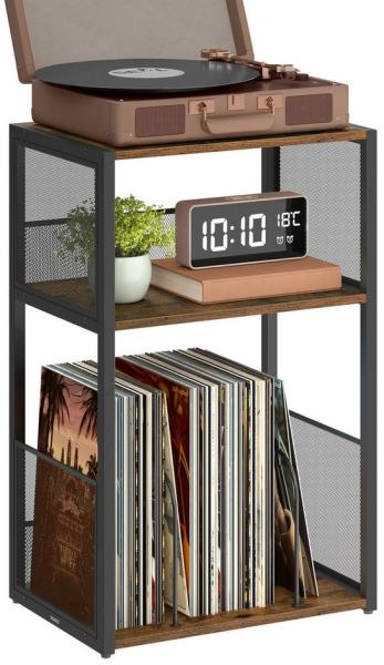 VASAGLE Beistelltisch, Plattenspieler-Ständer mit 3 Etagen, Holz Vintagebraun, 30 x 81 x 69 cm