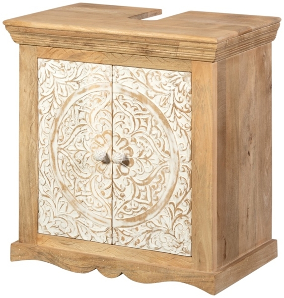 Waschbeckenunterschrank 65x68cm 'Tibet' Mango natur & weiß antik